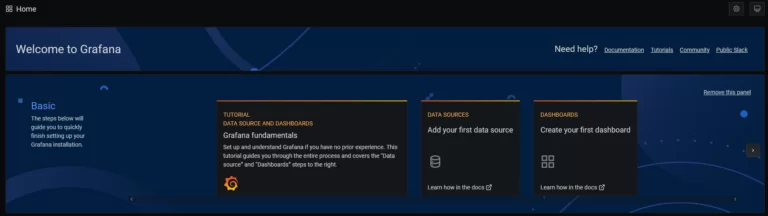 Panel de inicio Grafana