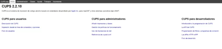 Interfaz de CUPS