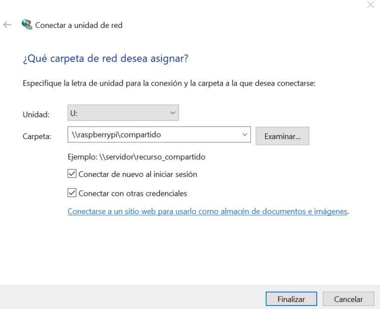 Conectar a unidad de red en Windows 10