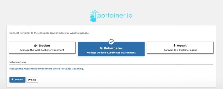 Pantalla configuración inicial Portainer II