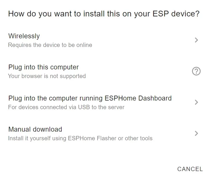Instalaciones posibles para nodos en ESPHome