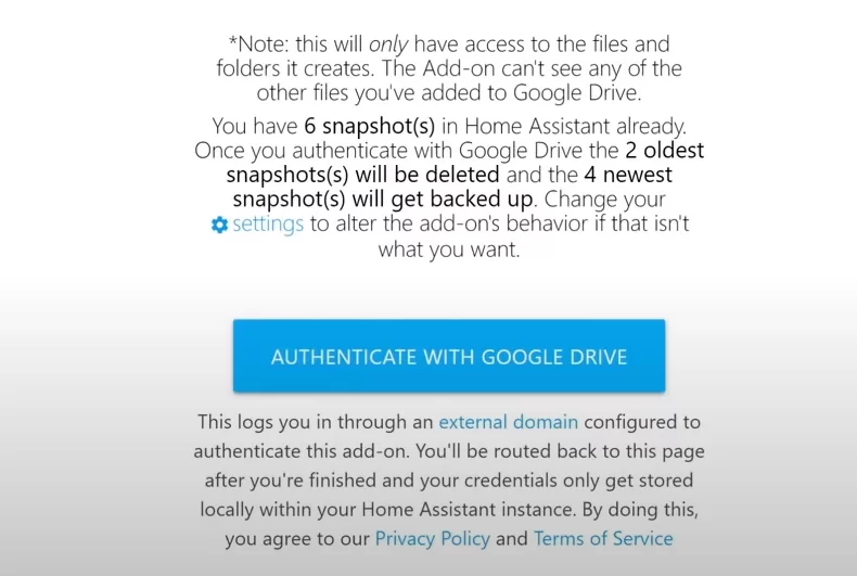 Autenticación Google Drive Backup