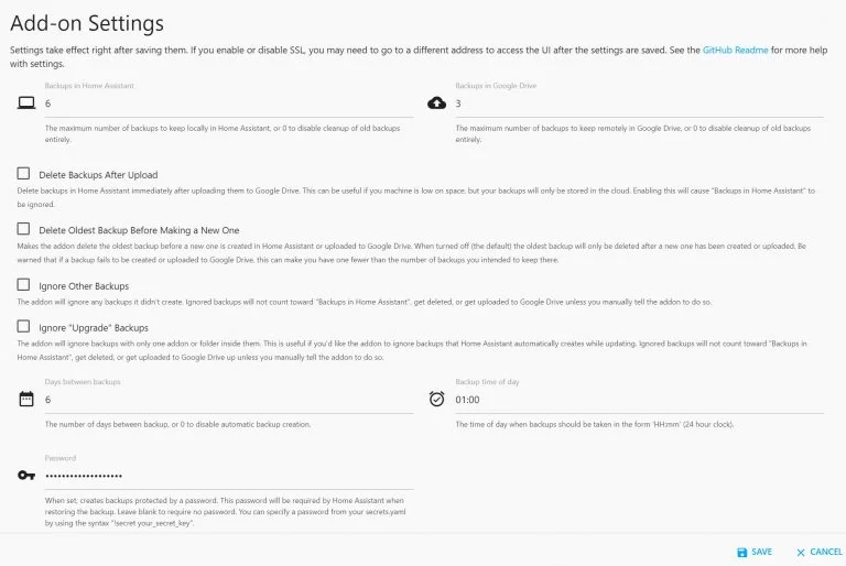Ajustes de Google Drive Backup