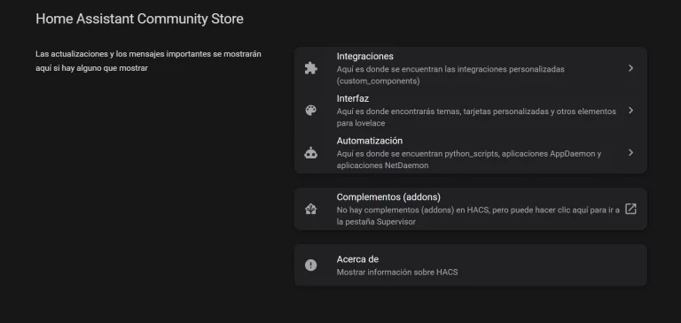 Interfaz de HACS