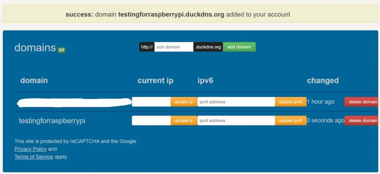 Lista de dominios en DuckDNS